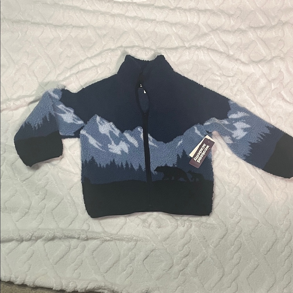 KIDS 🧒 Children's Mountain Scene Fleece Jacket - Navy
